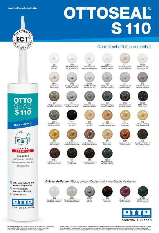 Farbkarte / Farbübersicht Ottoseal S110 Neutralsilikon – OTTO-Chemie