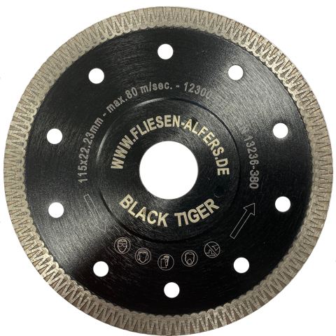 High-End-Diamantscheibe BLACK TIGER, 115 mm, 1,3 mm, Ornamentsegment, verstärkter Flansch