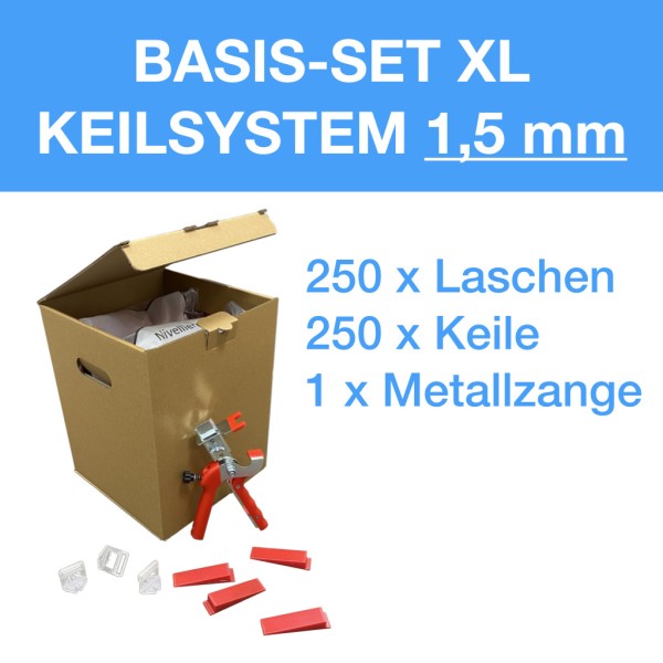 Verlegefix Basis-Set XL 1,5 mm / Metall-Zange / 250 Laschen / 250 Keile