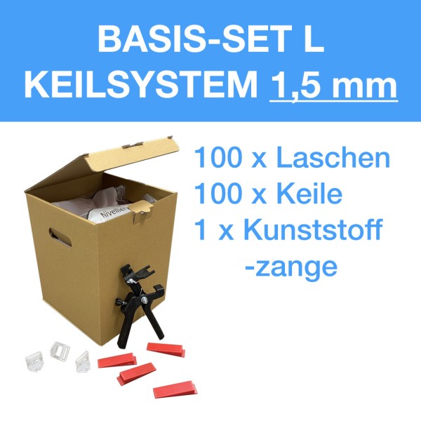 Verlegefix Basis-Set L 1,5 mm / Kunststoff-Zange / 100 Laschen / 100 Keile