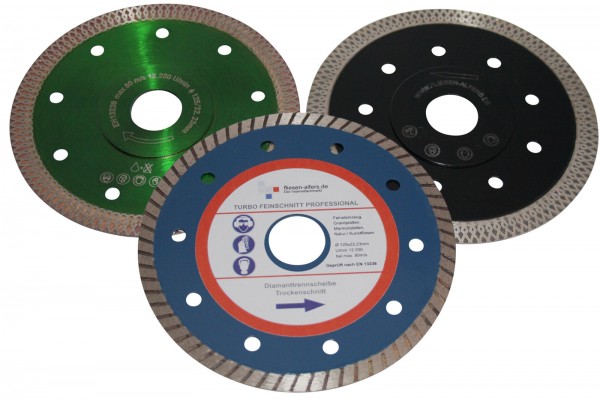 3 diamond discs - 115 mm - 1x Black Tiger, 1x Green Mamba, 1x Turbo Fine Cut Professional