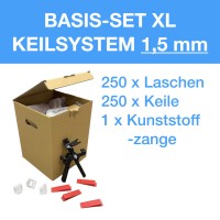 Verlegefix Basis-Set XL 1,5 mm / Kunststoff-Zange / 250 Laschen / 250 Keile
