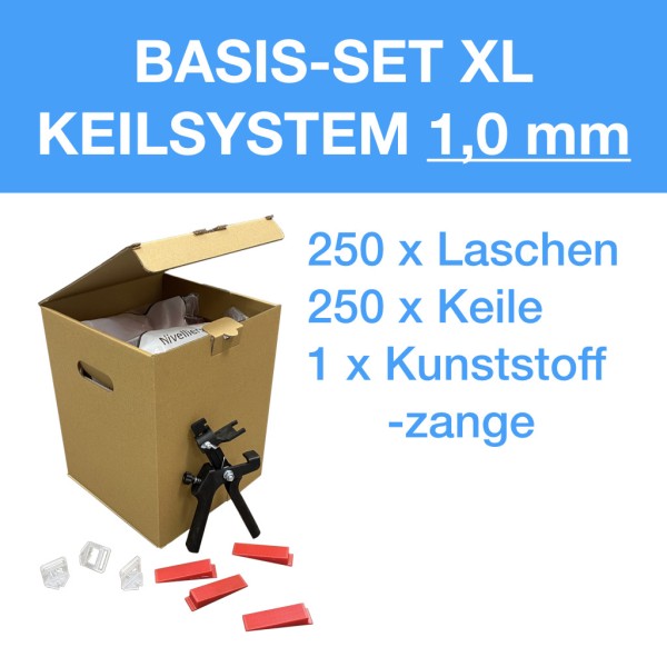 Verlegefix Basis-Set XL 1 mm / Kunststoff-Zange / 250 Laschen / 250 Keile