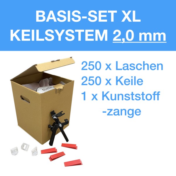 Verlegefix Basis-Set XL 2 mm / Kunststoff-Zange / 250 Laschen / 250 Keile